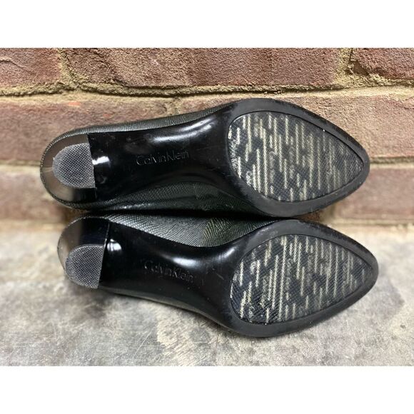 Calvin Klein Renni Olive Patent Leather Metallic Snakeskin Block Heel Si… - Picture 5 of 8